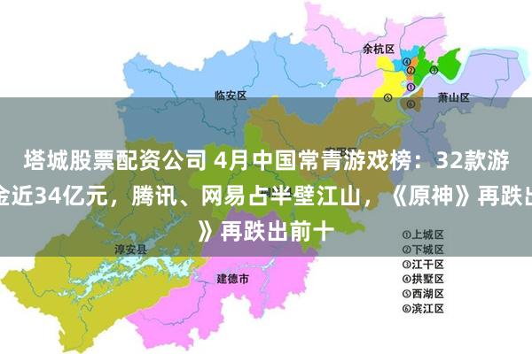 塔城股票配资公司 4月中国常青游戏榜：32款游戏吸金近34亿元，腾讯、网易占半壁江山，《原神》再跌出前十